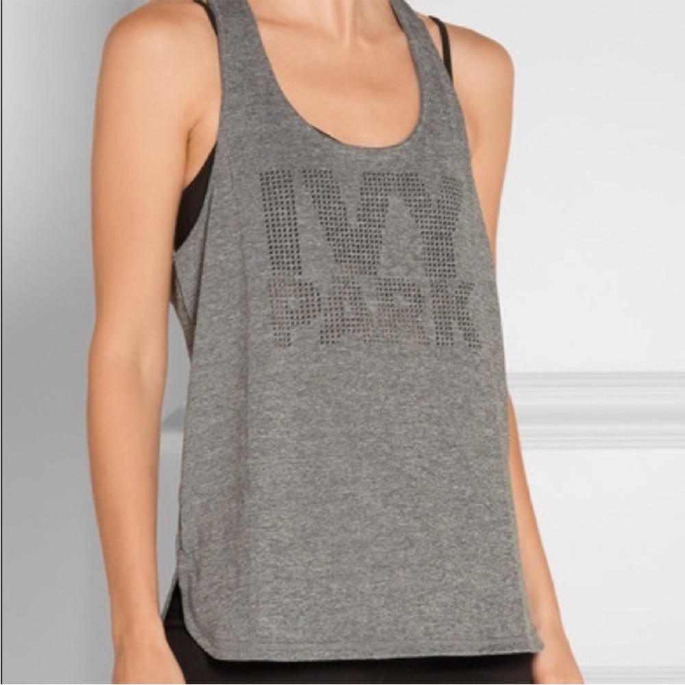 Ivy Park Heather Gray Laser Cut Logo Racerback Tank Top